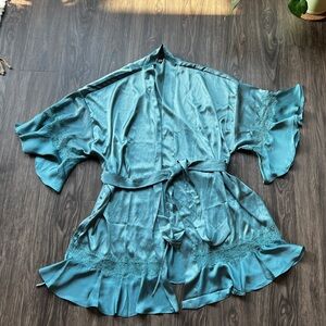 Blue satin robe